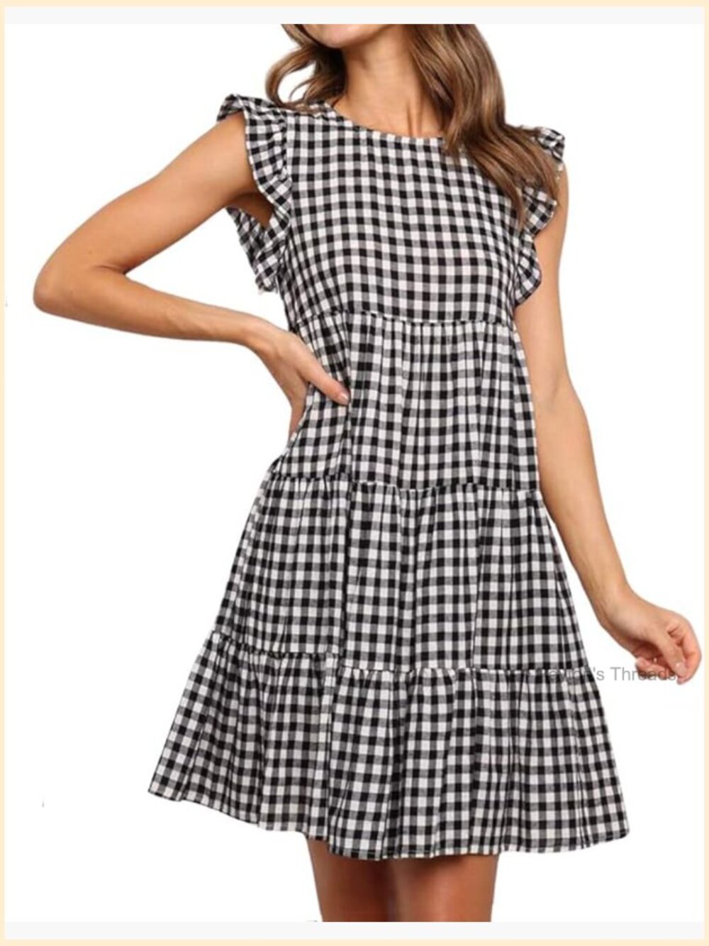 Cute Gingham Plaid Printed Tiered Midi Dress with Pockets